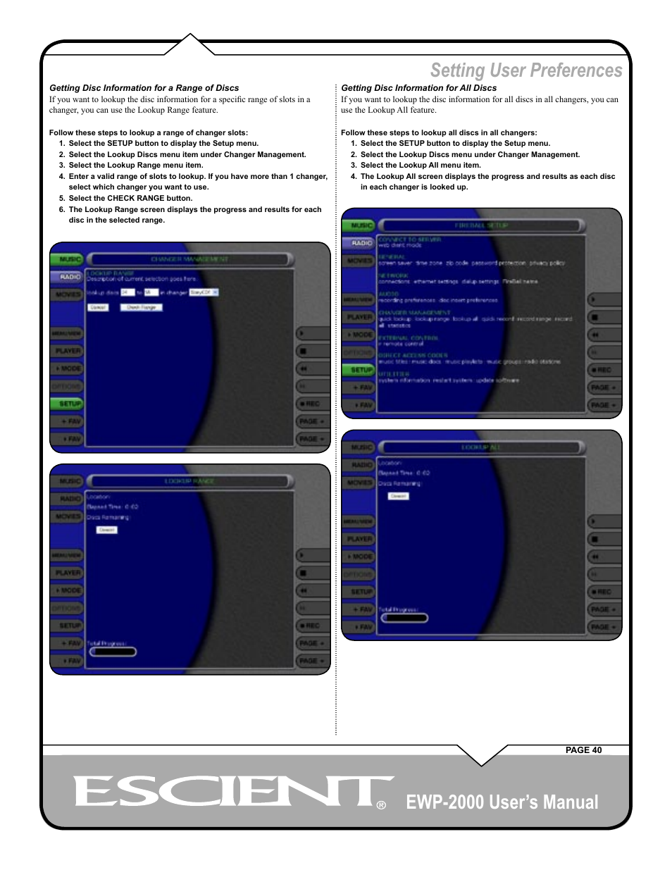 Ewp-2000 user’s manual, Setting user preferences | Escient EWP-2000 User Manual | Page 40 / 44