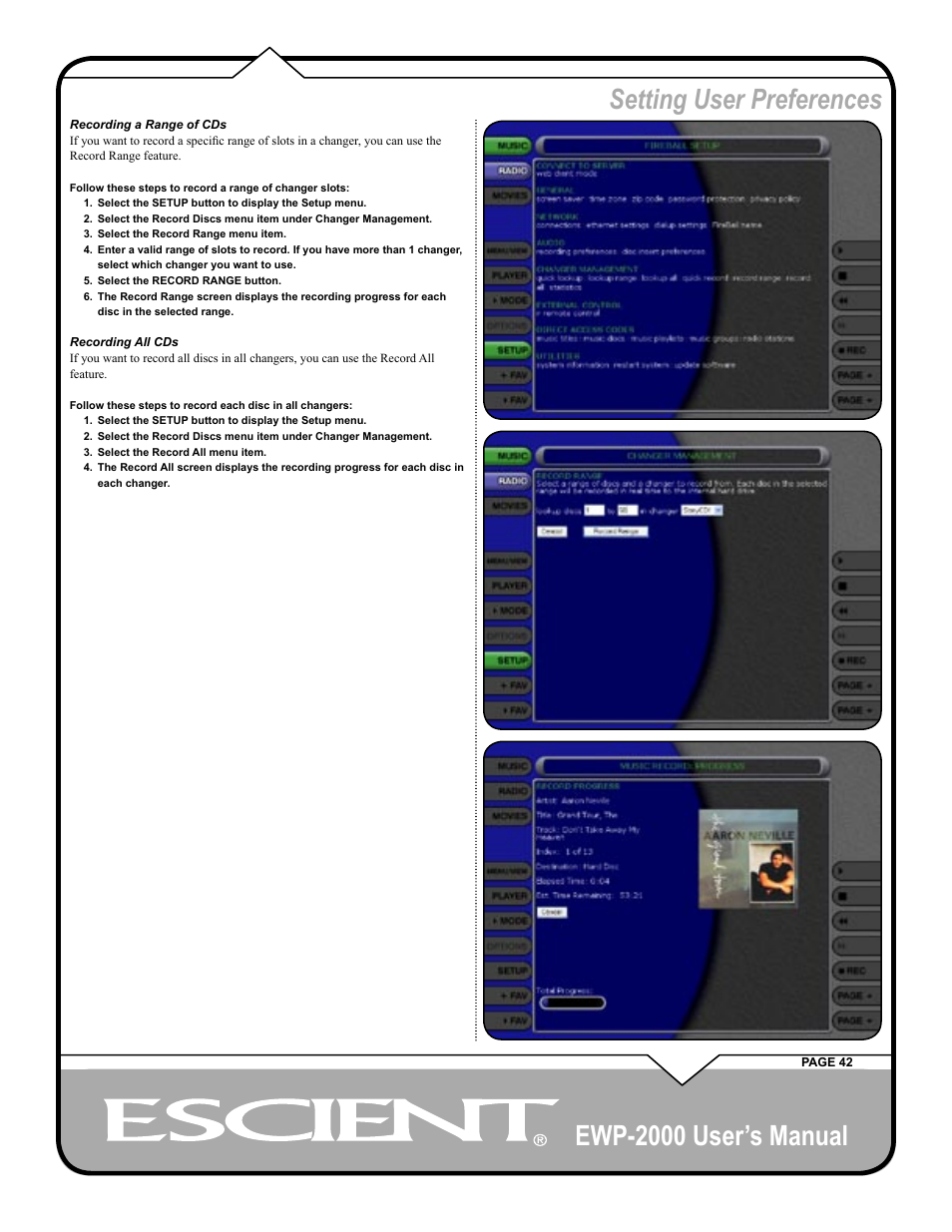 Ewp-2000 user’s manual, Setting user preferences | Escient EWP-2000 User Manual | Page 42 / 44