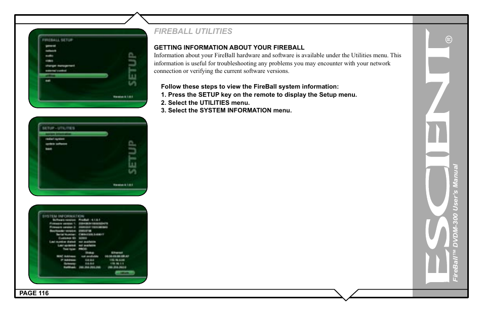 Fireball utilities | Escient DVDM-300 User Manual | Page 116 / 130