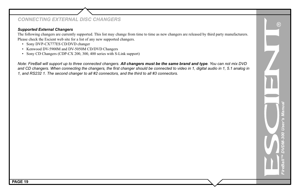 Connecting external disc changers | Escient DVDM-300 User Manual | Page 19 / 130