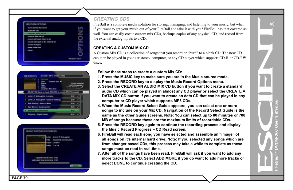 Creating cds | Escient DVDM-300 User Manual | Page 79 / 130