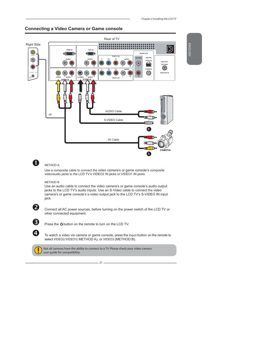Connecting a video camera or game console | Element Electronics FLX-3210 User Manual | Page 23 / 49