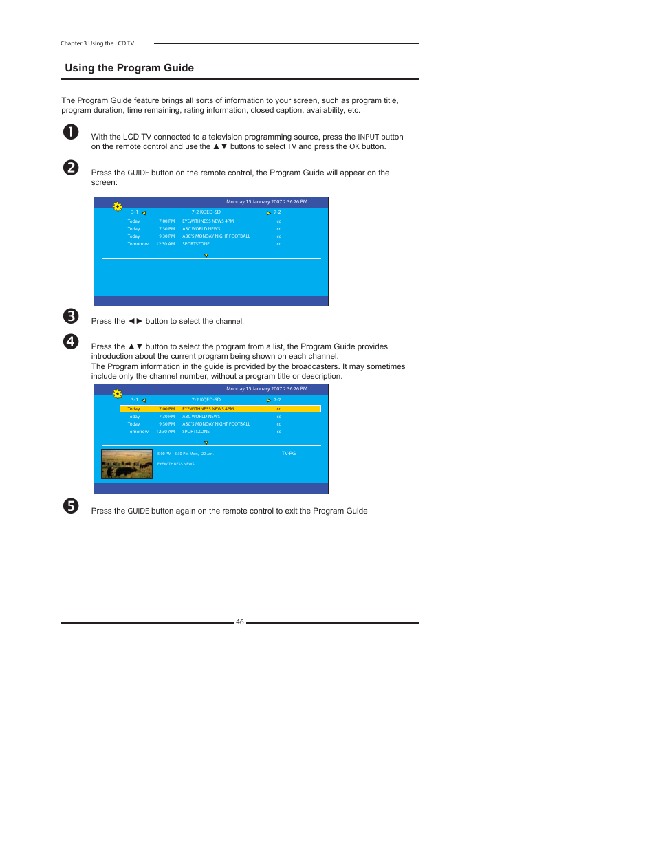 Using the program guide | Element Electronics FLX-3210 User Manual | Page 48 / 49