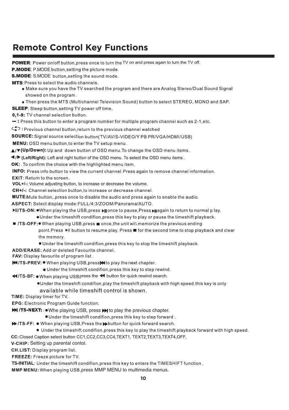 Remote control key functions | Element Electronics ELCFT241 User Manual | Page 11 / 29