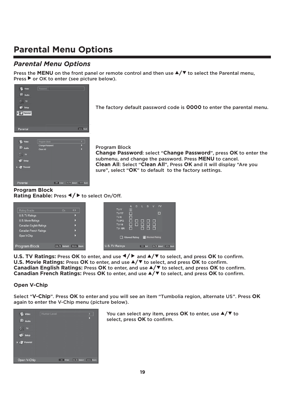 Parental menu options | Element Electronics ELCFT241 User Manual | Page 20 / 29