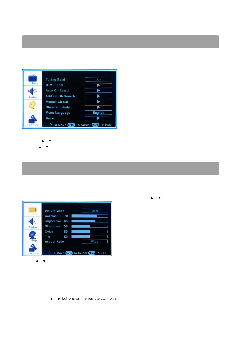 Select on screen language, Picture menu options | Element Electronics 32LE30Q User Manual | Page 17 / 35