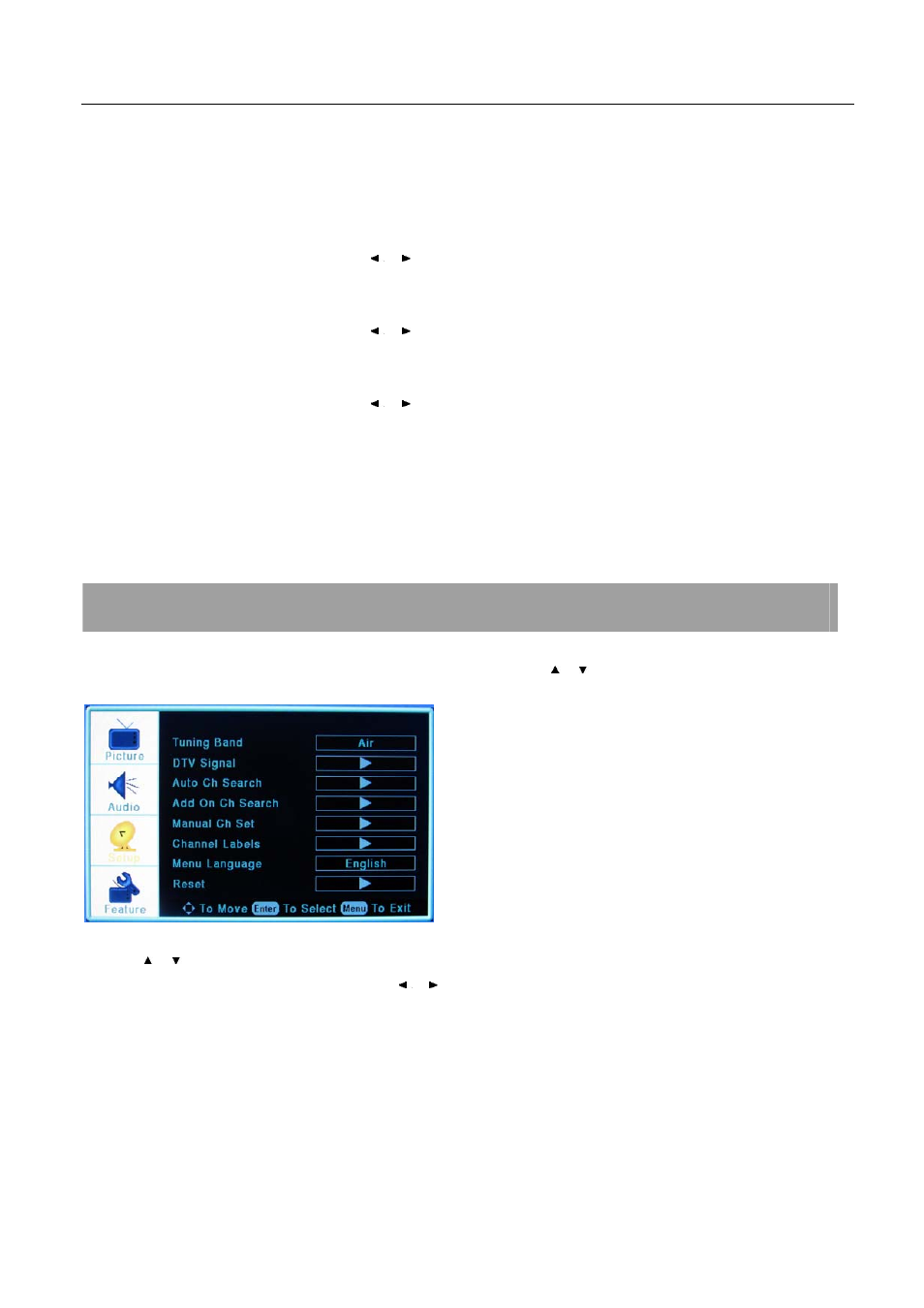 Setup menu operation – setup menu options, Setup menu options | Element Electronics 32LE30Q User Manual | Page 19 / 35