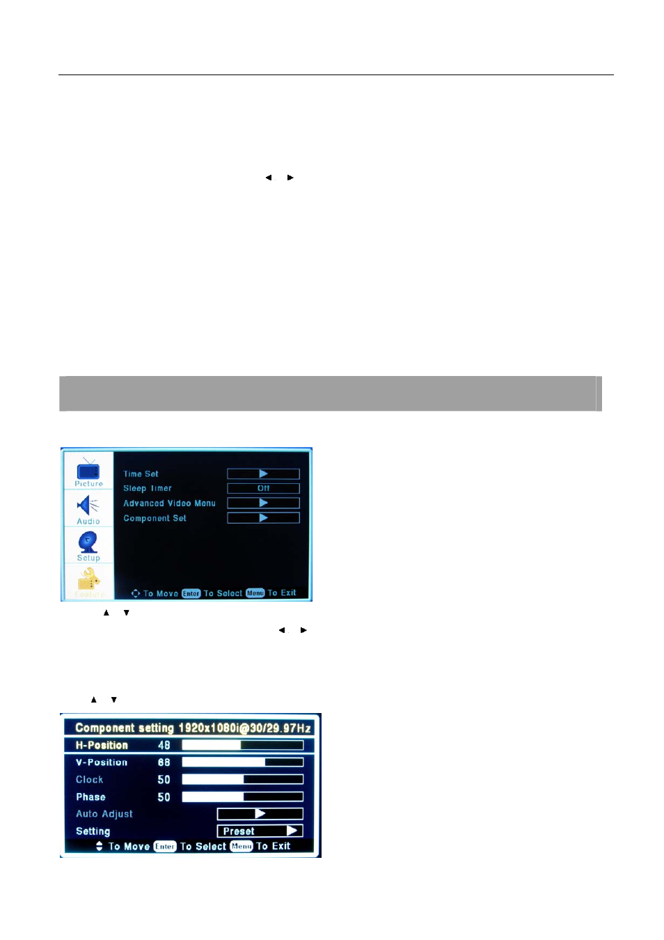 Setup menu operation – ypbpr menu options, Ypbpr menu options | Element Electronics 32LE30Q User Manual | Page 27 / 35