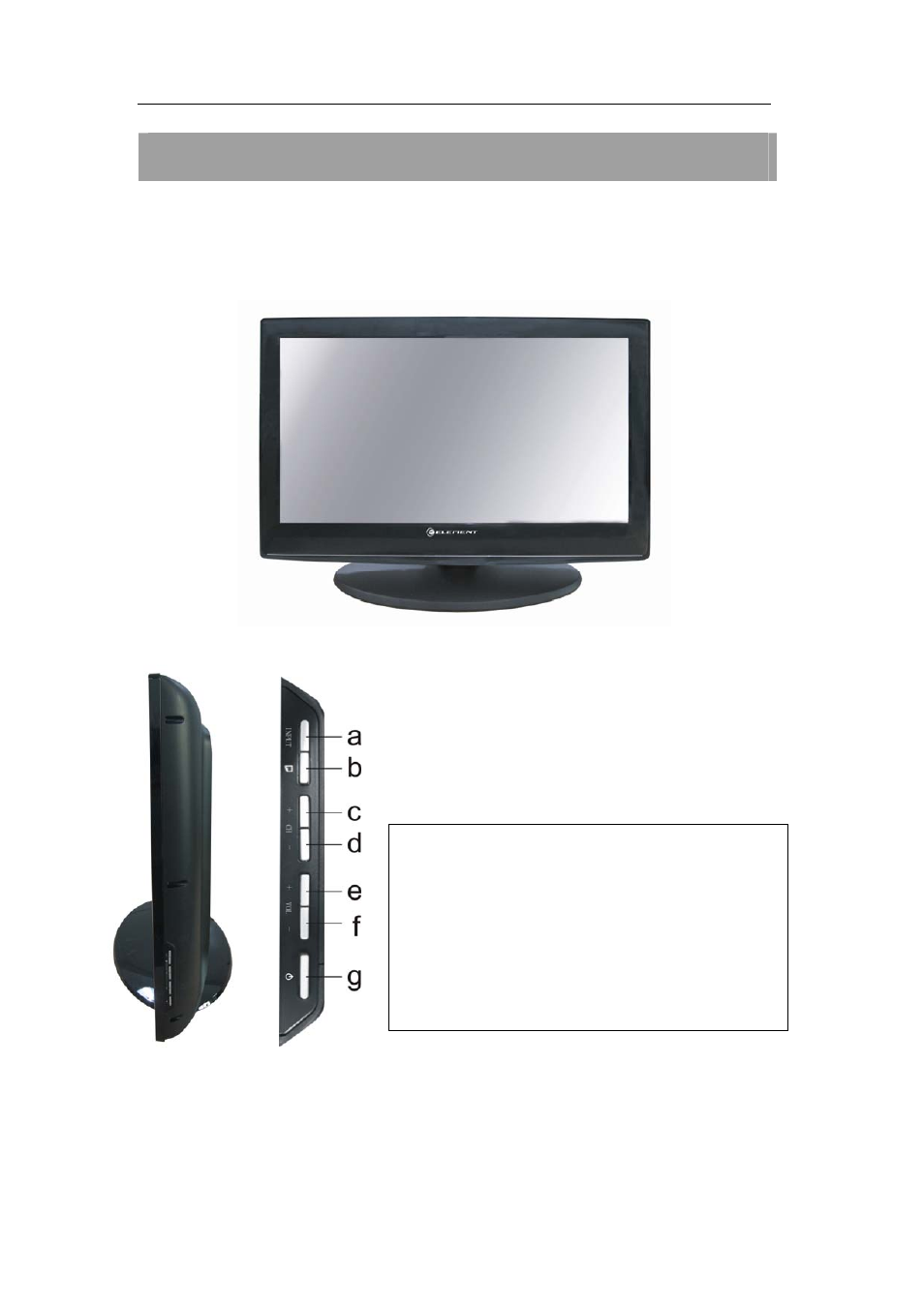 Preparation for using your new tv – front panel, Front panel, Familiarizing yourself with the main hardware | Element Electronics 32LE30Q User Manual | Page 9 / 35