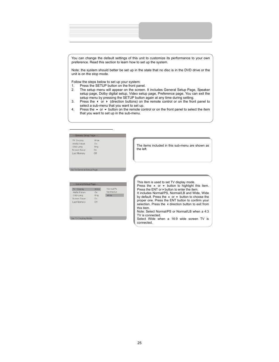 System setup | Element Electronics PDZ-081E User Manual | Page 25 / 34