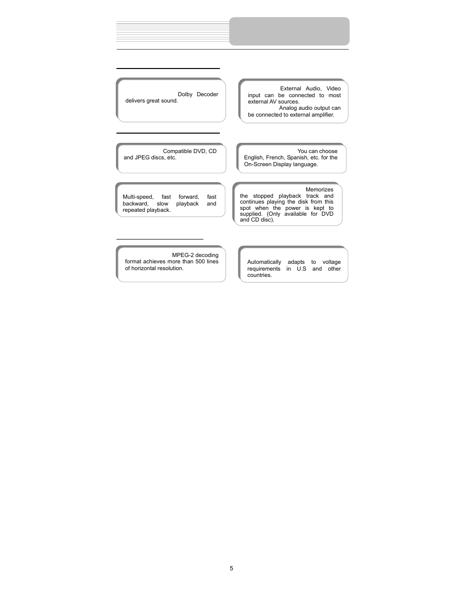 Features | Element Electronics PDZ-081E User Manual | Page 5 / 34