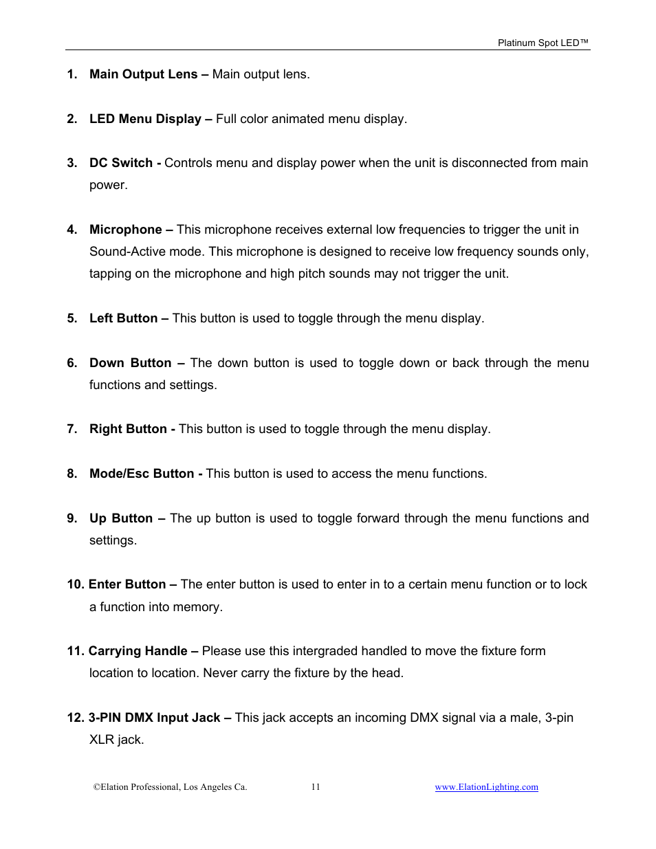 Elation Professional Work Light User Manual | Page 11 / 56