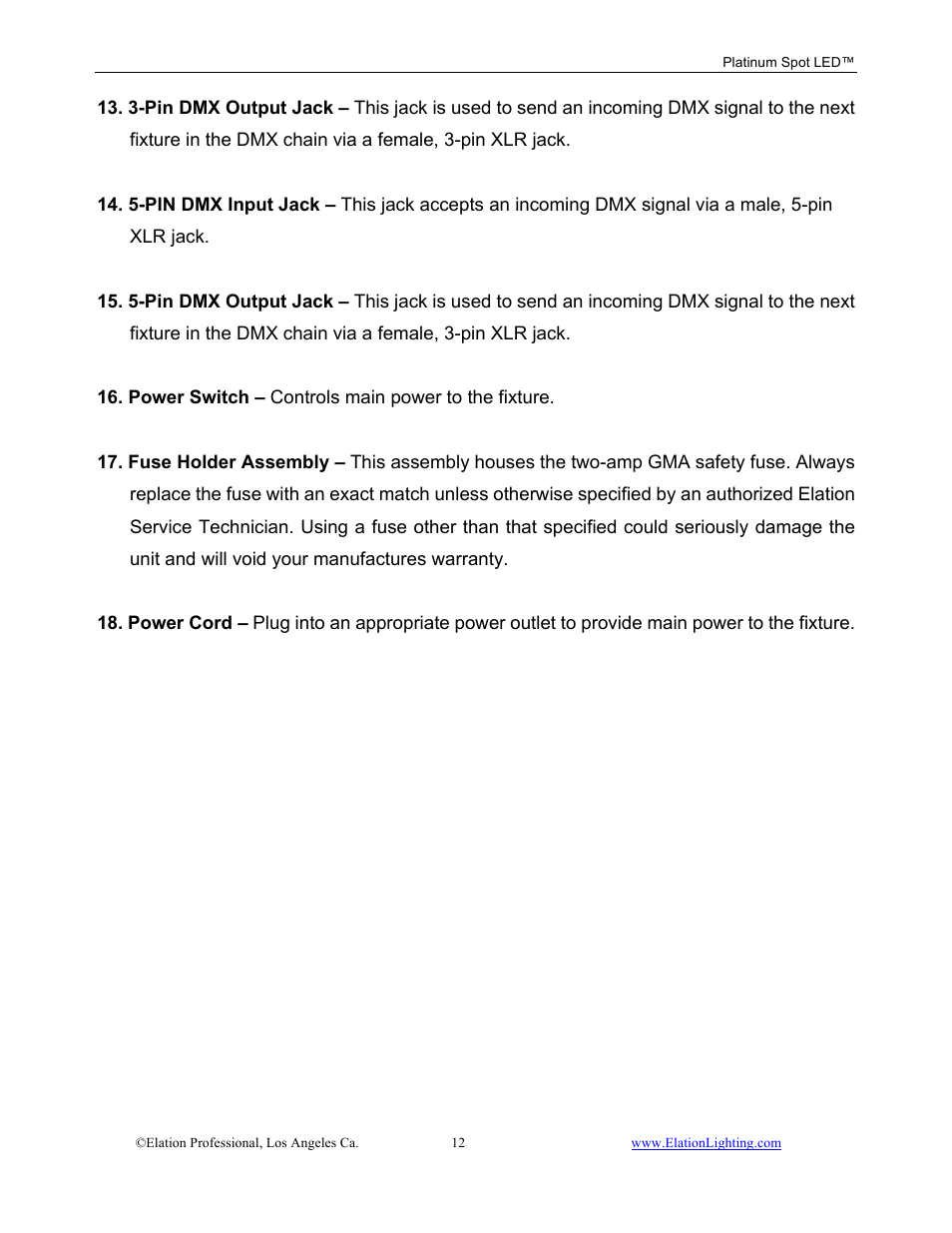 Elation Professional Work Light User Manual | Page 12 / 56