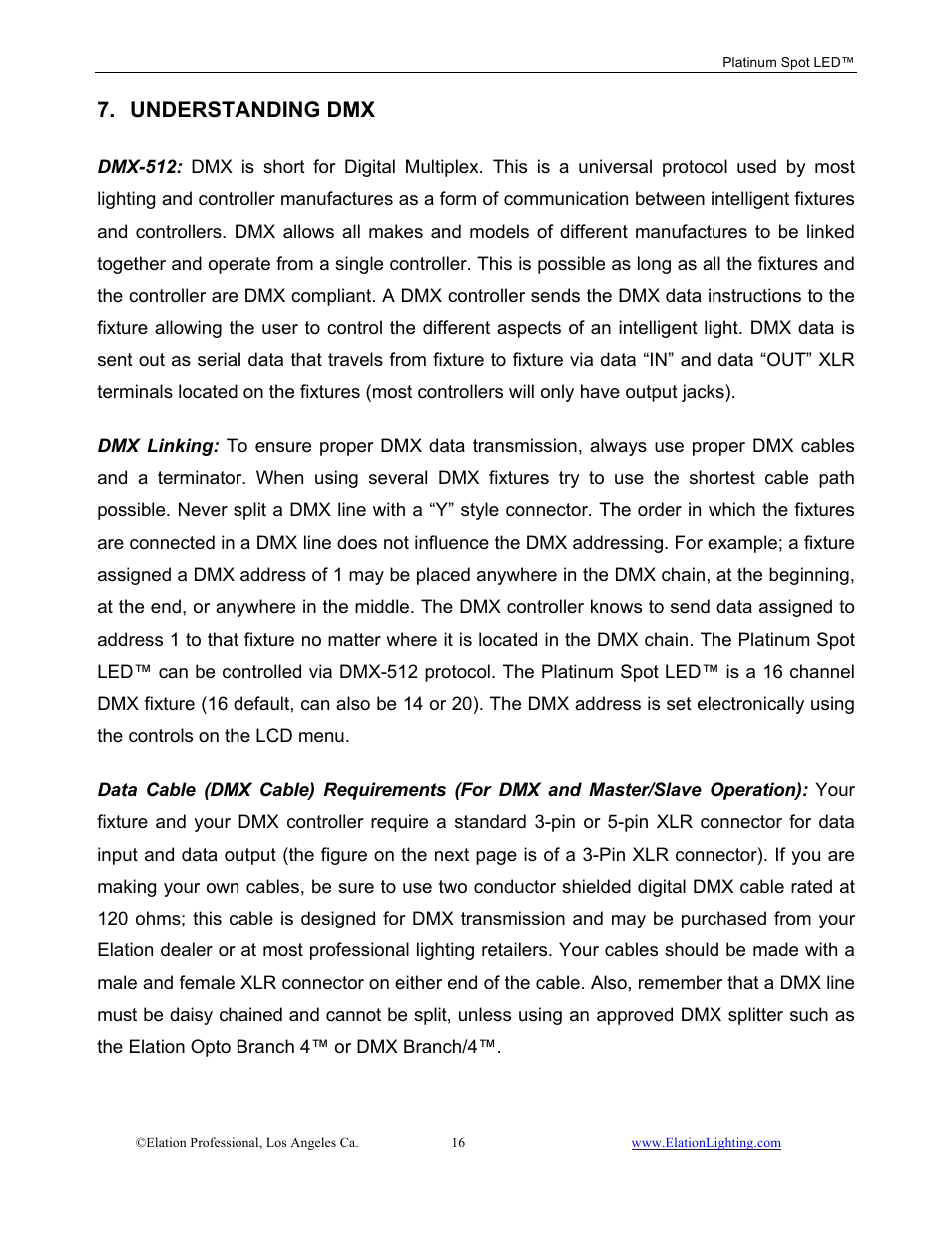 Understanding dmx | Elation Professional Work Light User Manual | Page 16 / 56