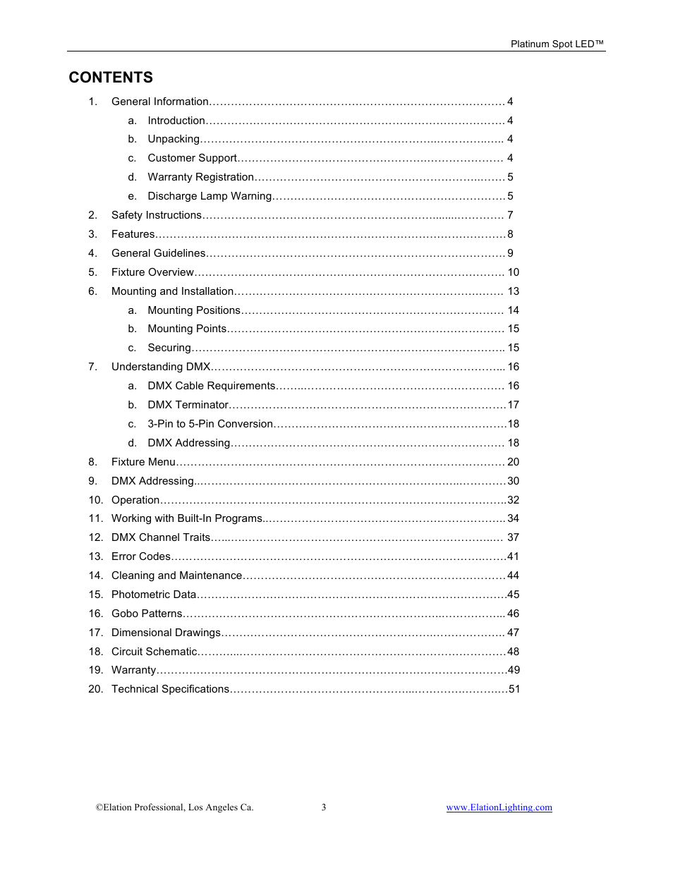 Elation Professional Work Light User Manual | Page 3 / 56