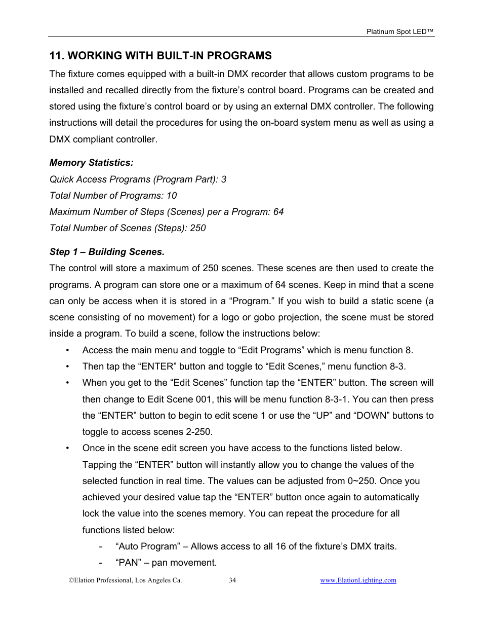 Working with built-in programs | Elation Professional Work Light User Manual | Page 34 / 56