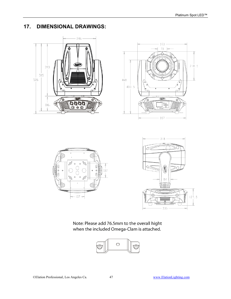 Dimensional drawings | Elation Professional Work Light User Manual | Page 47 / 56