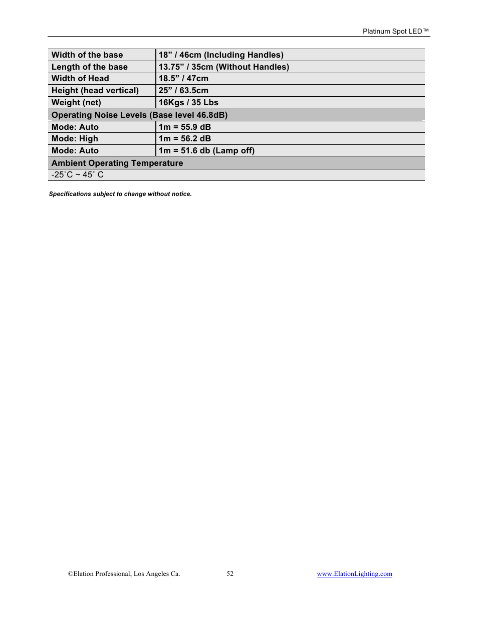Elation Professional Work Light User Manual | Page 52 / 56