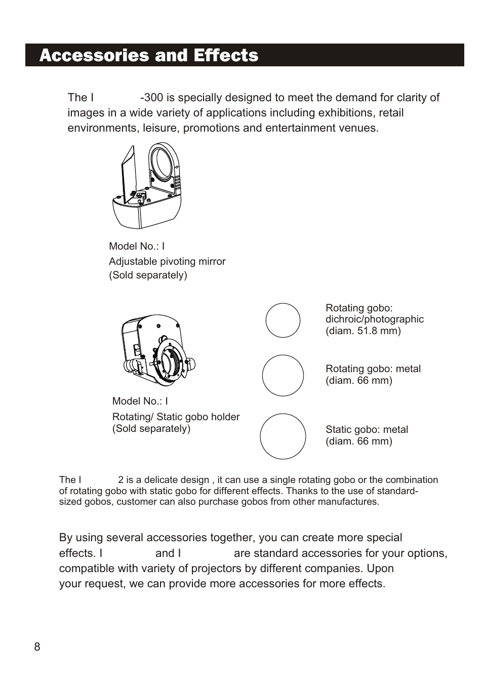 Technical specifications, Accessories and effects | Elation Professional IMAGE PRO 300 User Manual | Page 10 / 12