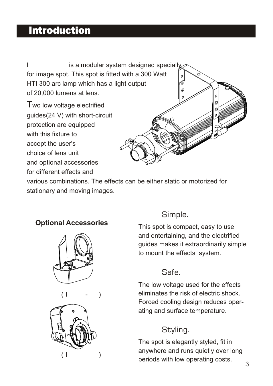 I . s . p . 3 0 0, I . s . p . 3 0 0 main features, Introduction | Elation Professional IMAGE PRO 300 User Manual | Page 5 / 12
