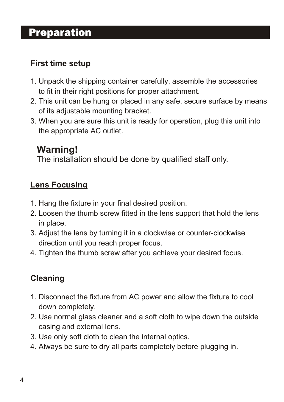 Lamp replacement preparation, Fuse replacement, Warning | Metal halide lamp warning | Elation Professional IMAGE PRO 300 User Manual | Page 6 / 12