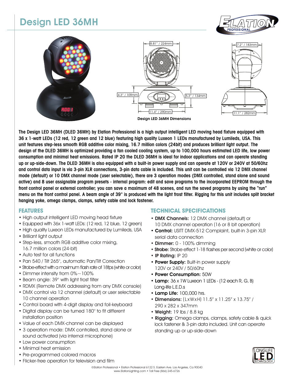 Elation Professional LED 36MH User Manual | 3 pages