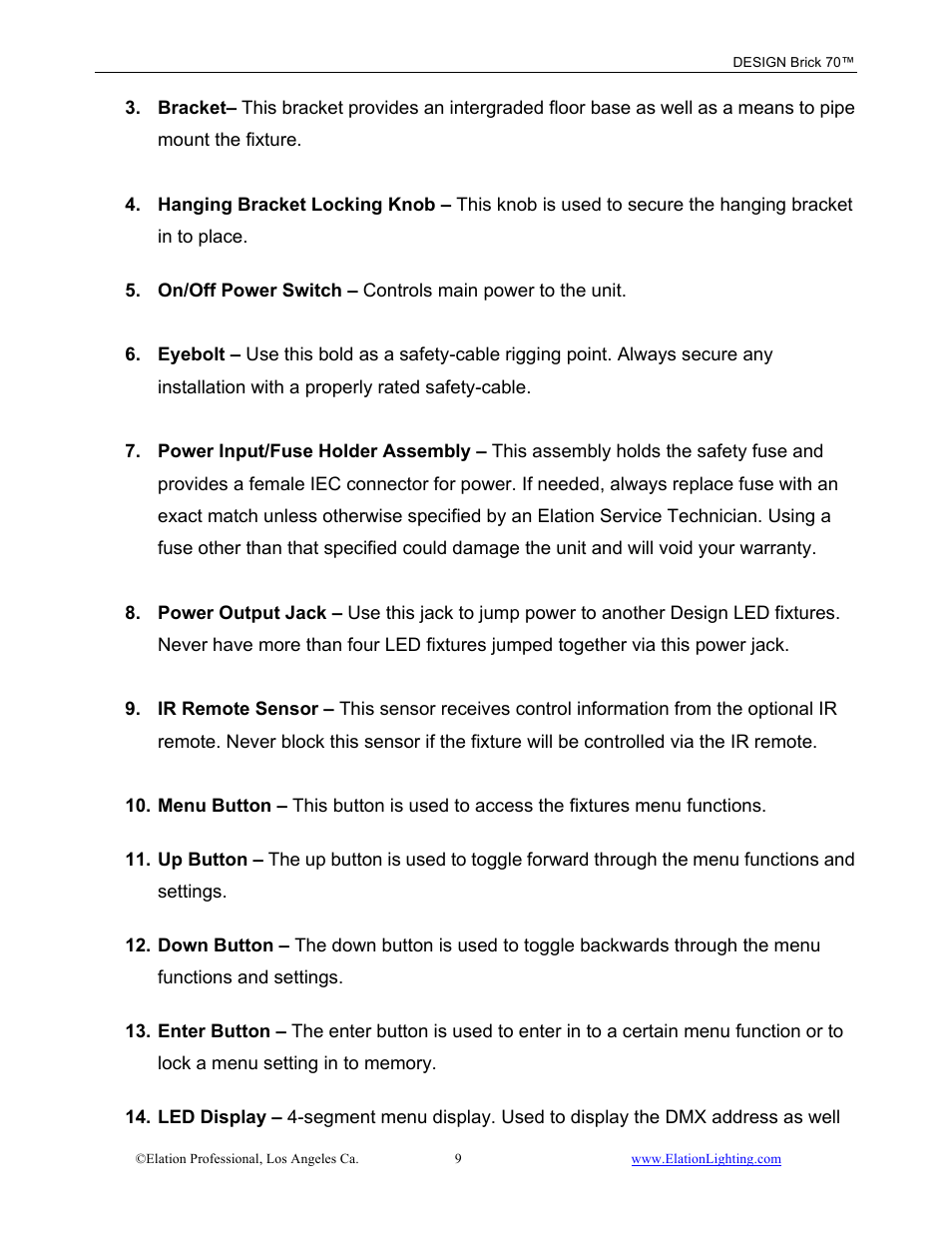 Elation Professional 70 User Manual | Page 10 / 44