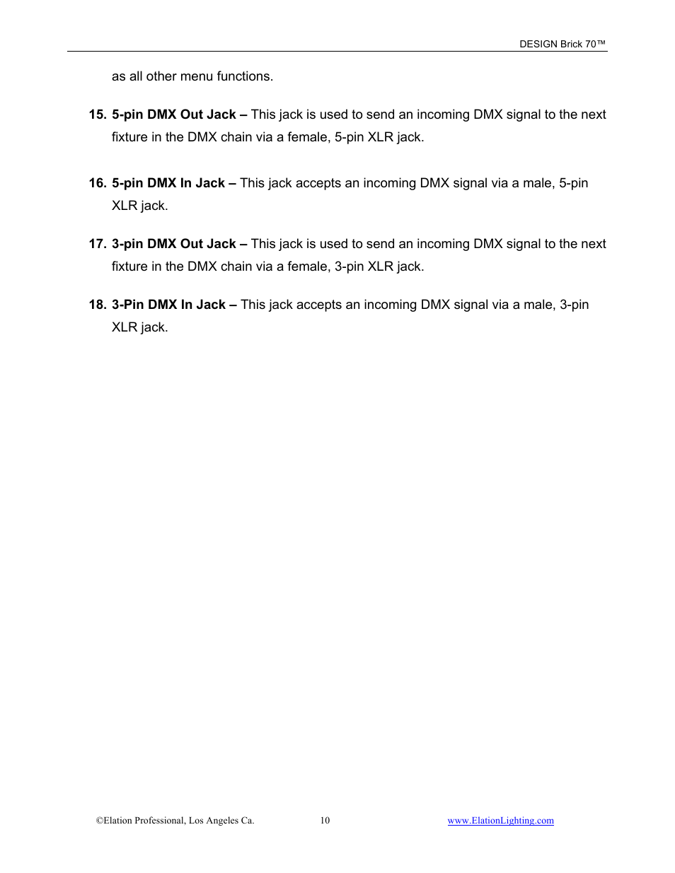 Elation Professional 70 User Manual | Page 11 / 44