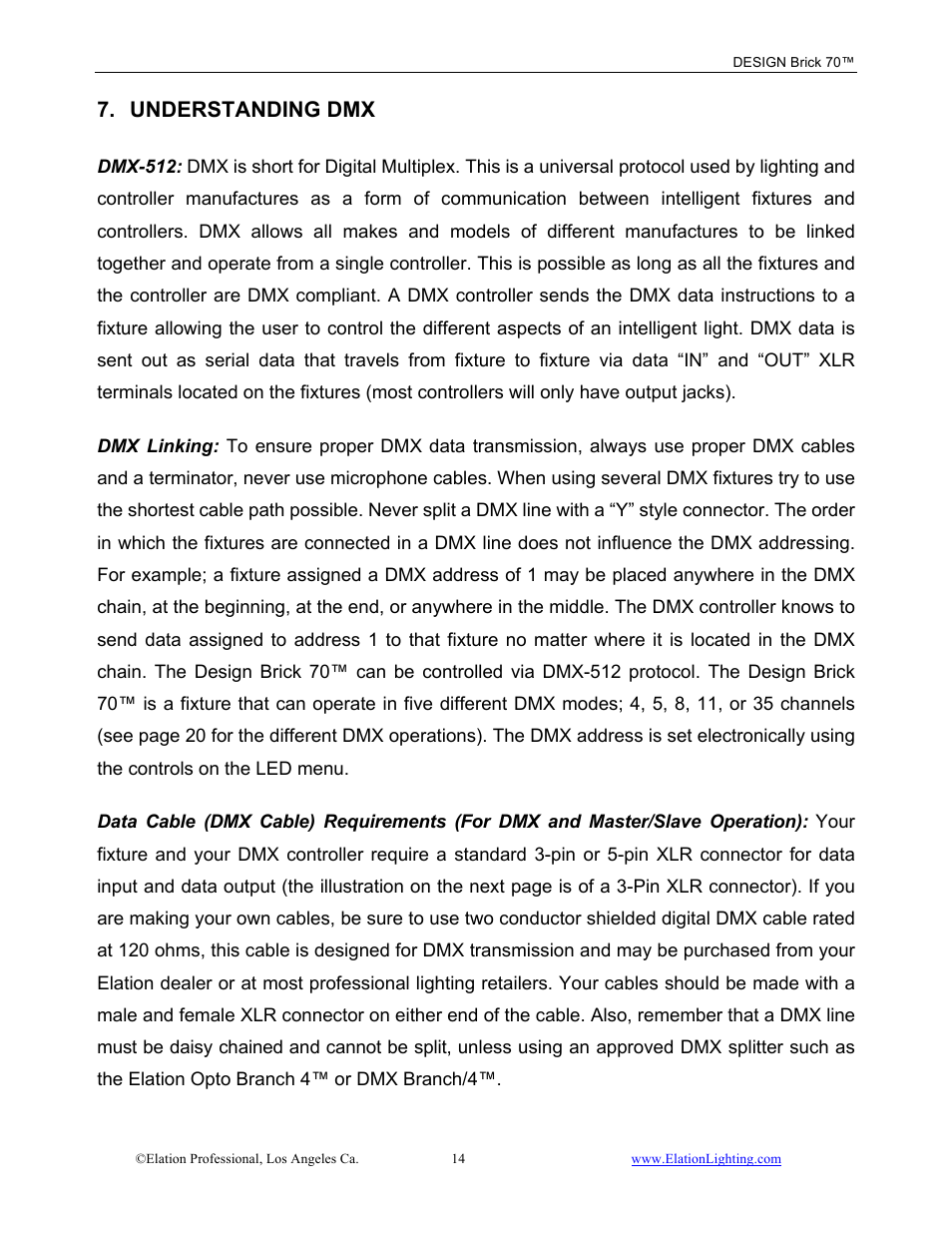 Understanding dmx | Elation Professional 70 User Manual | Page 15 / 44