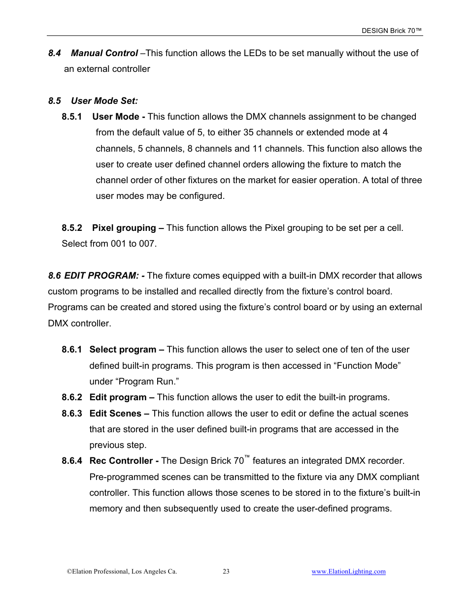 Elation Professional 70 User Manual | Page 24 / 44