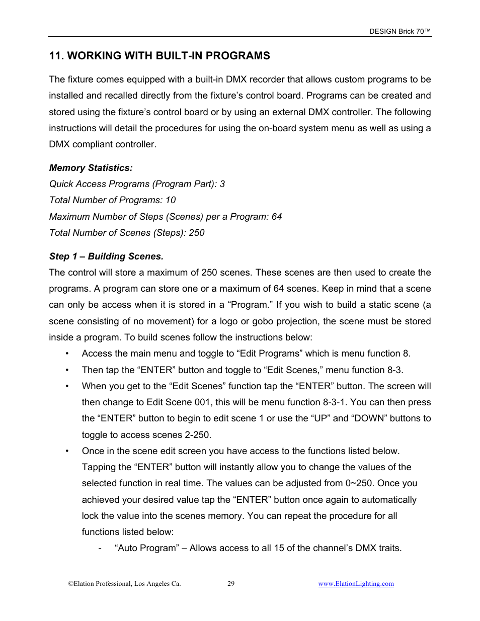 Working with built-in programs | Elation Professional 70 User Manual | Page 30 / 44