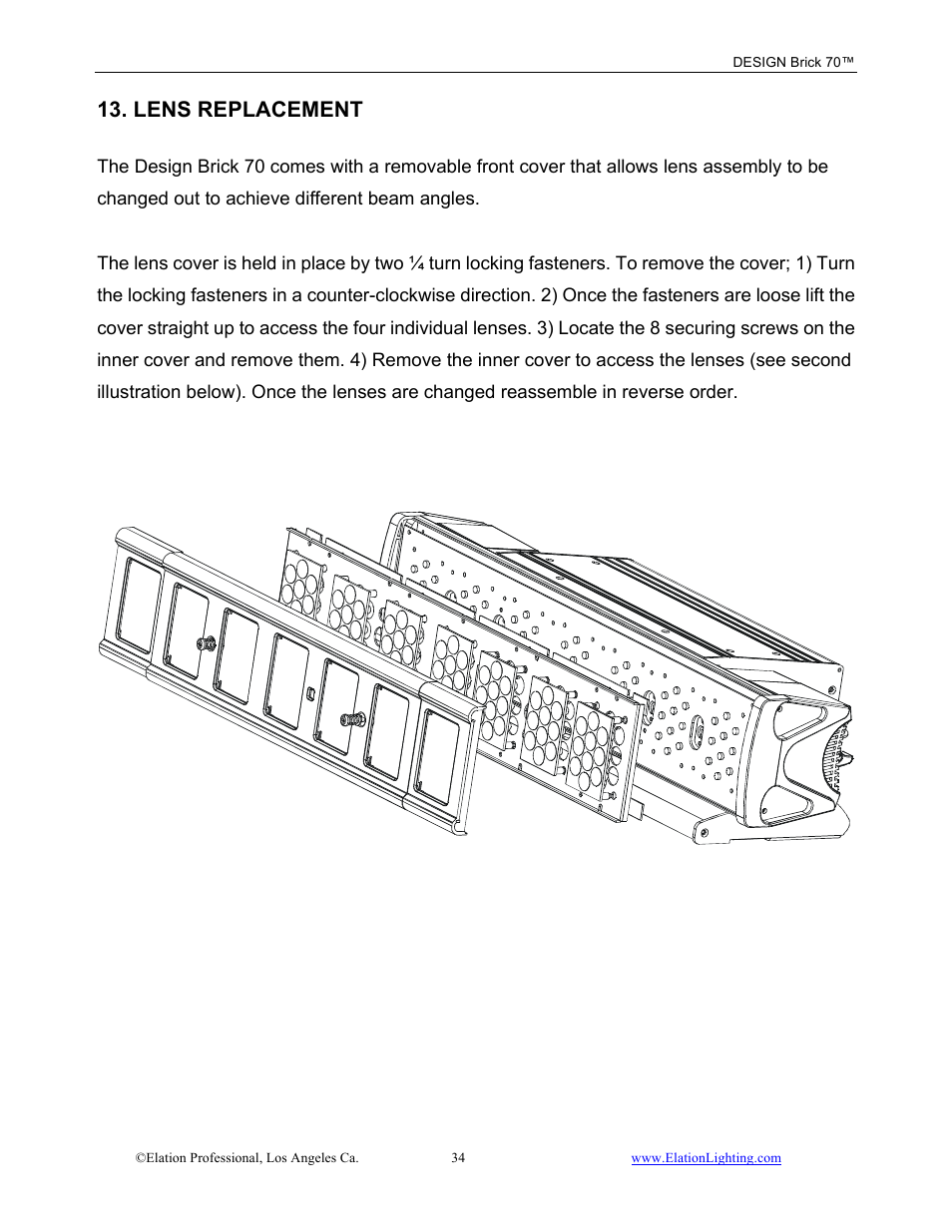 Lens replacement | Elation Professional 70 User Manual | Page 35 / 44