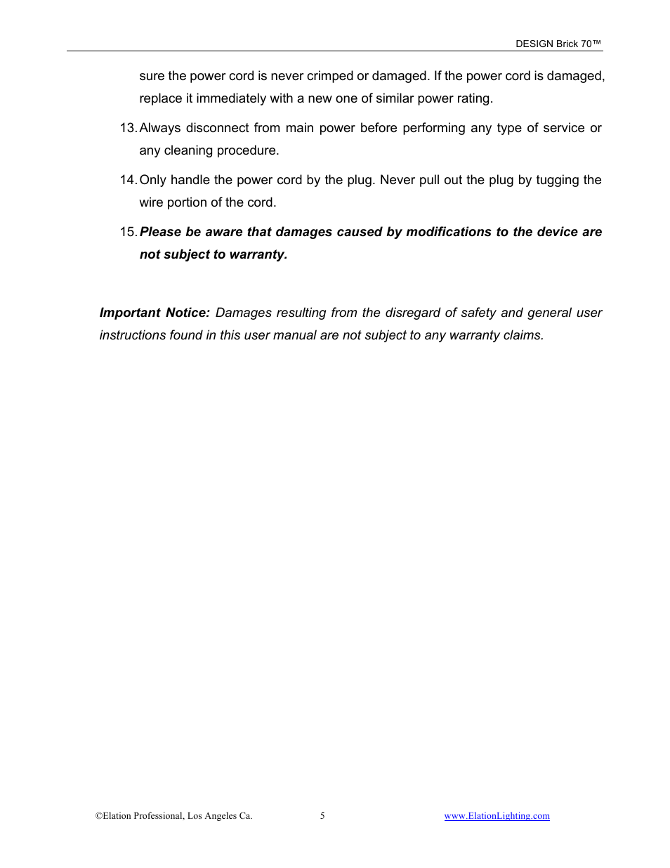 Elation Professional 70 User Manual | Page 6 / 44
