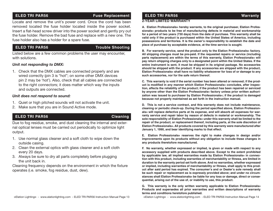 Elation Professional PAR56 User Manual | Page 7 / 8