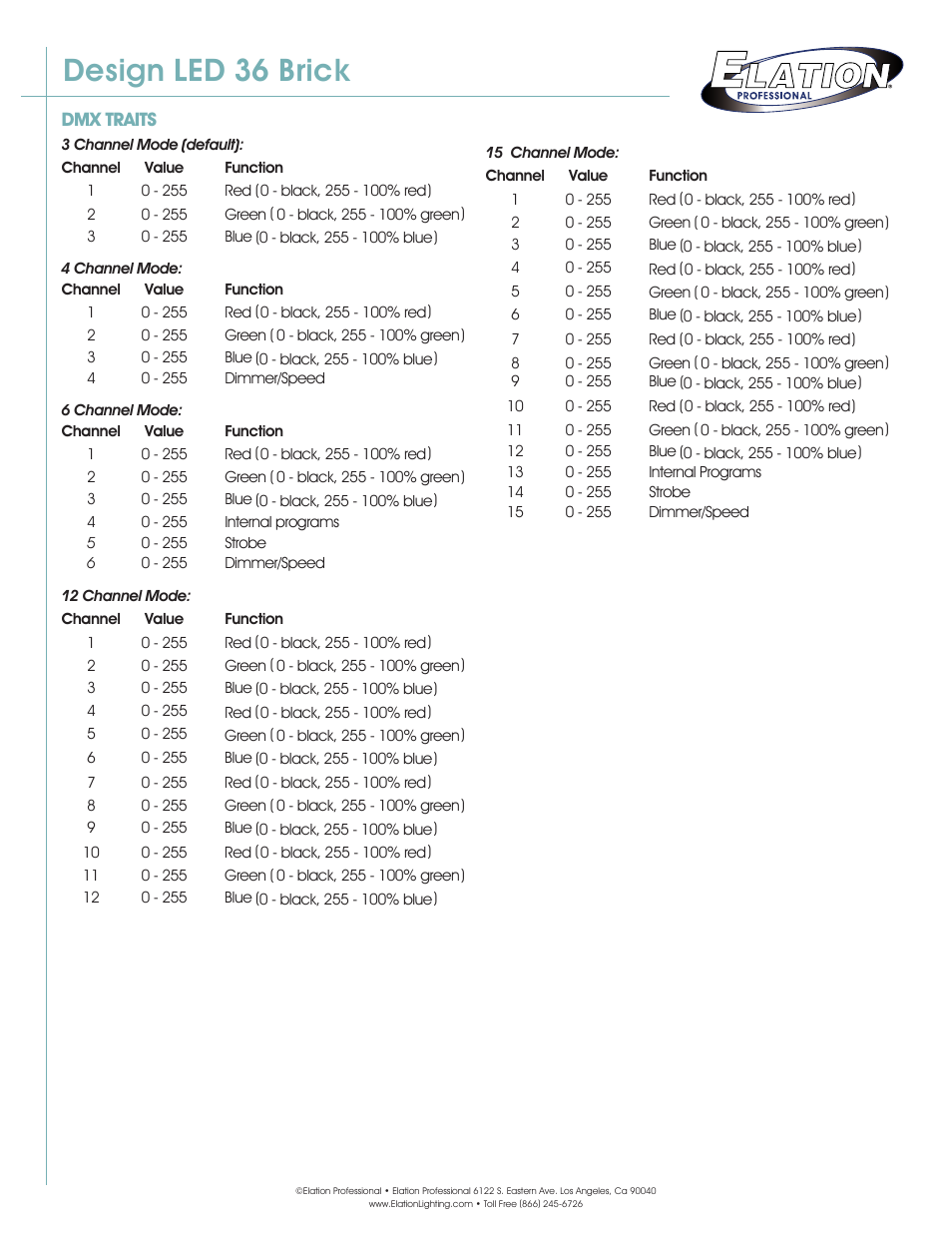 Design led 36 brick | Elation Professional DLED 36 Brick User Manual | Page 3 / 3