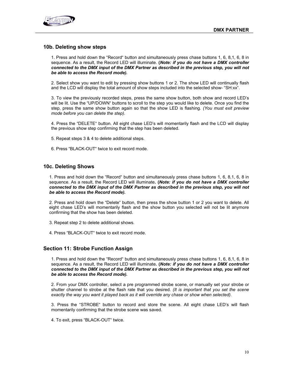 Elation Professional DMX PARTNER 1.0 24-004-1631 User Manual | Page 10 / 15