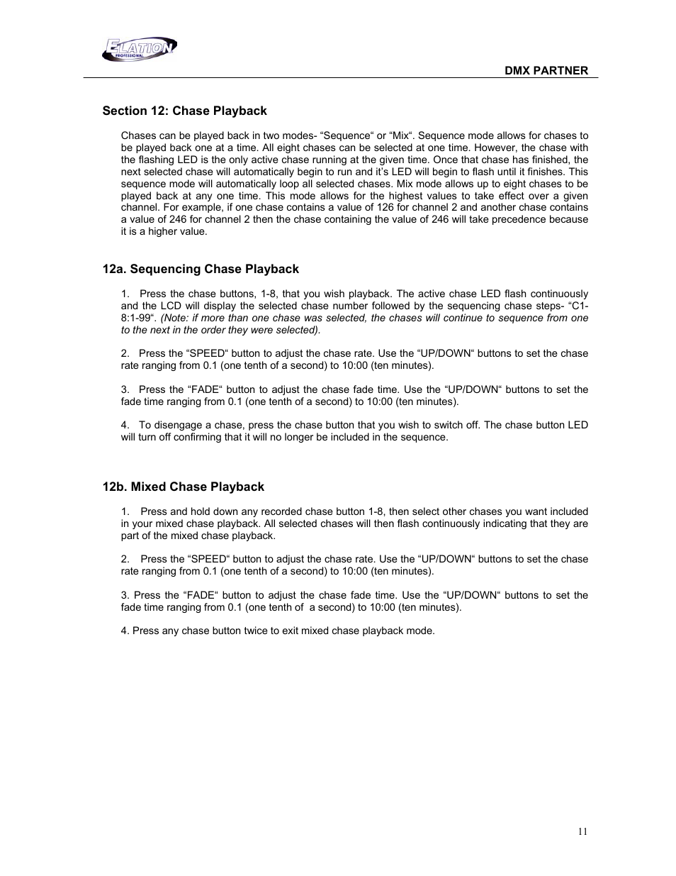 Elation Professional DMX PARTNER 1.0 24-004-1631 User Manual | Page 11 / 15