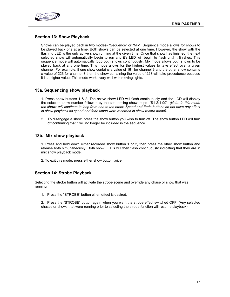 Elation Professional DMX PARTNER 1.0 24-004-1631 User Manual | Page 12 / 15
