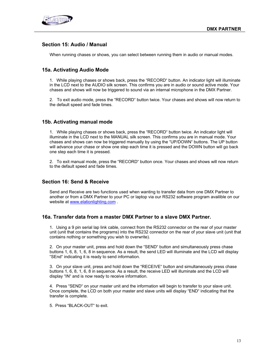 Elation Professional DMX PARTNER 1.0 24-004-1631 User Manual | Page 13 / 15