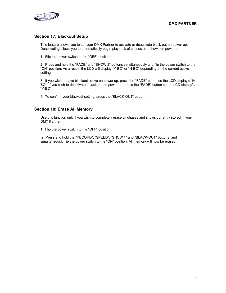 Elation Professional DMX PARTNER 1.0 24-004-1631 User Manual | Page 15 / 15