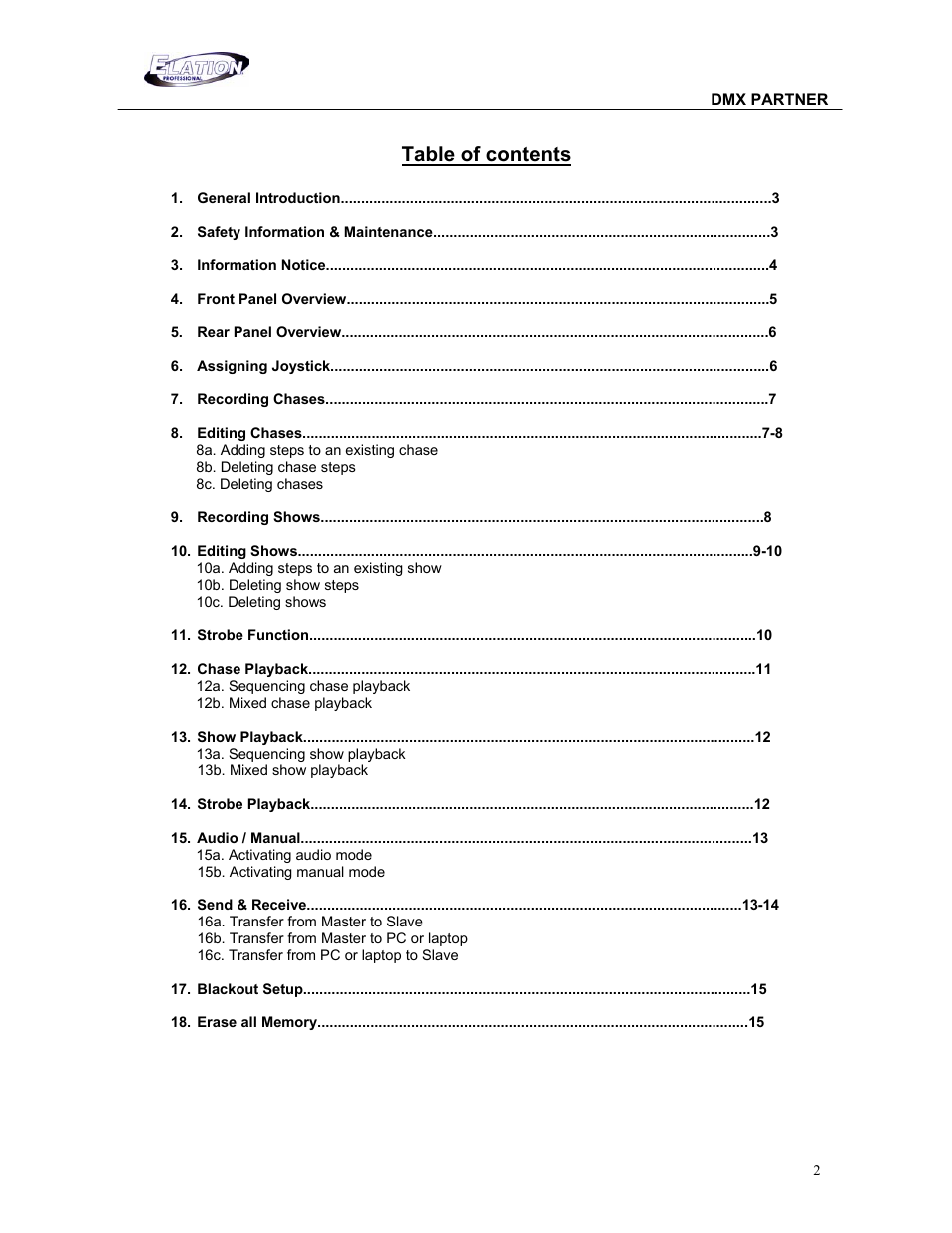 Elation Professional DMX PARTNER 1.0 24-004-1631 User Manual | Page 2 / 15