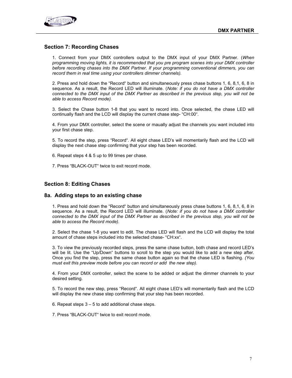 Elation Professional DMX PARTNER 1.0 24-004-1631 User Manual | Page 7 / 15