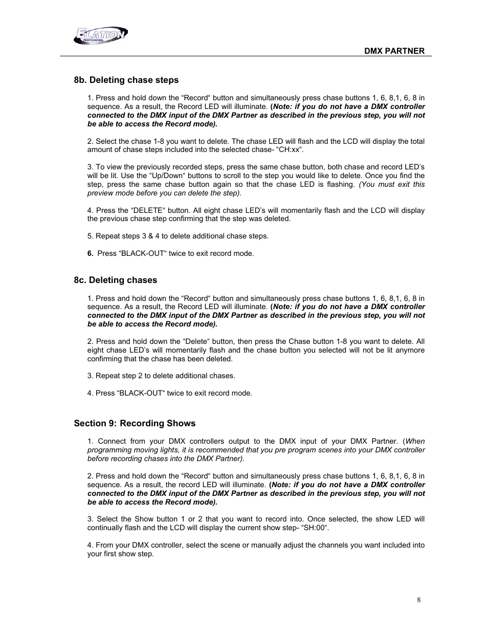 Elation Professional DMX PARTNER 1.0 24-004-1631 User Manual | Page 8 / 15