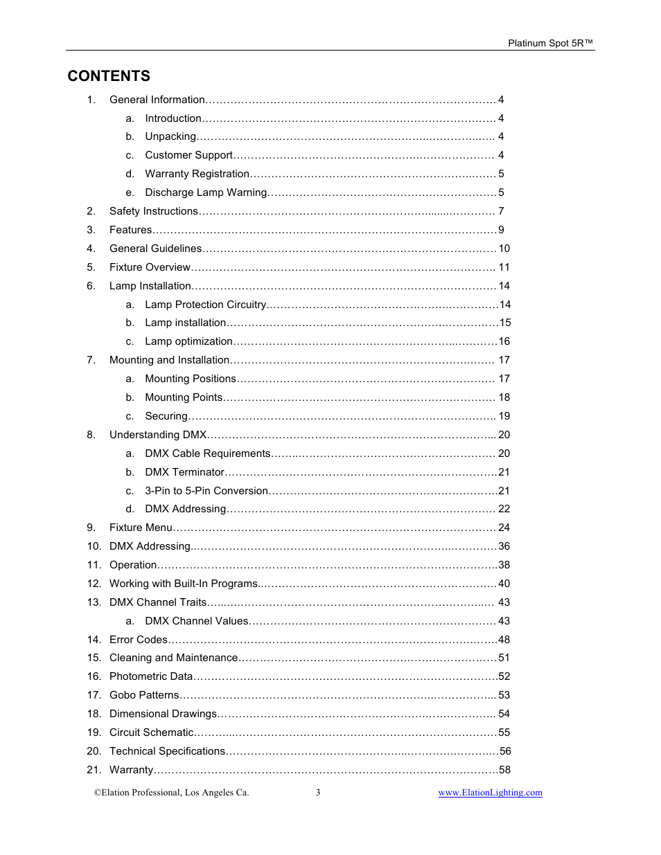 Elation Professional 5R User Manual | Page 3 / 60