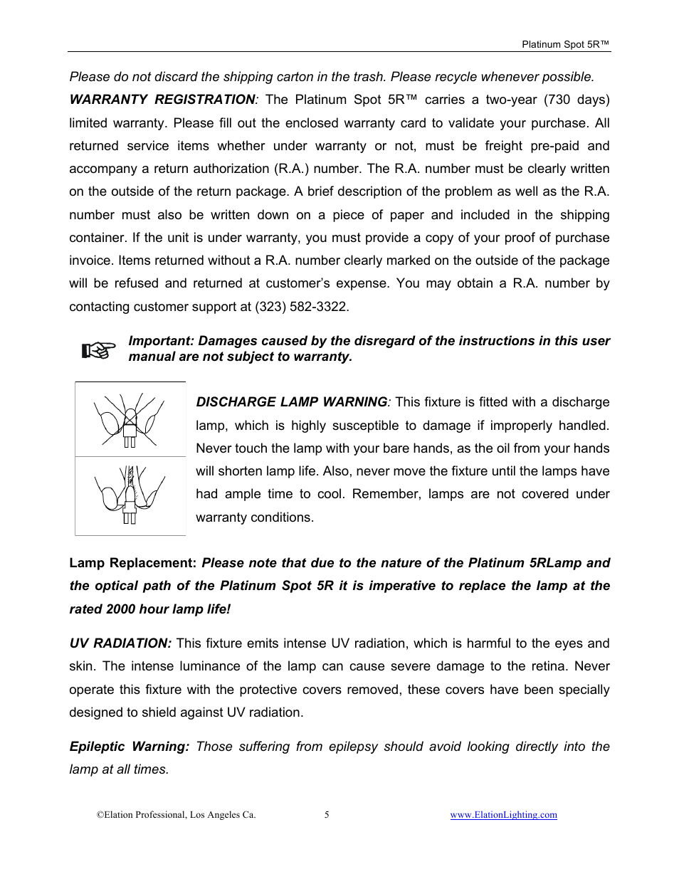 Elation Professional 5R User Manual | Page 5 / 60