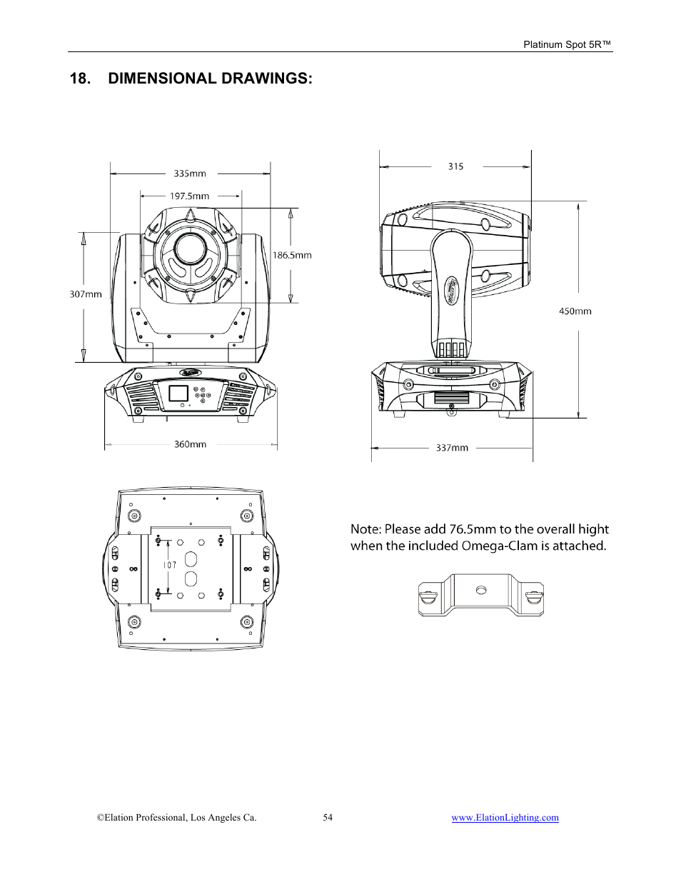 Dimensional drawings | Elation Professional 5R User Manual | Page 54 / 60