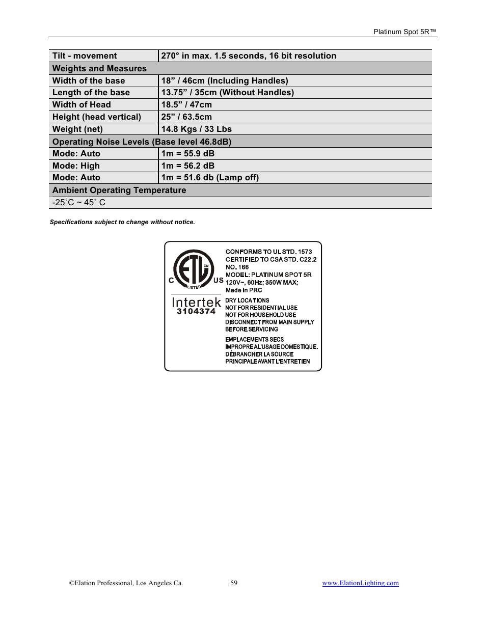 Elation Professional 5R User Manual | Page 59 / 60
