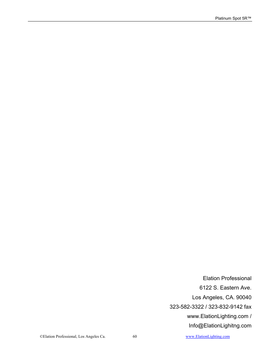 Elation Professional 5R User Manual | Page 60 / 60