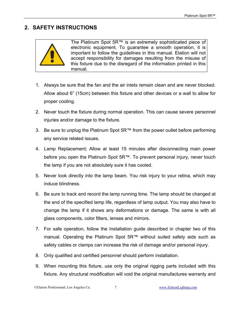 Safety instructions | Elation Professional 5R User Manual | Page 7 / 60