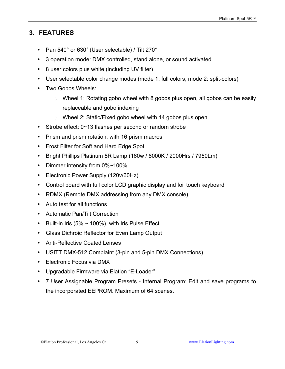 Features | Elation Professional 5R User Manual | Page 9 / 60